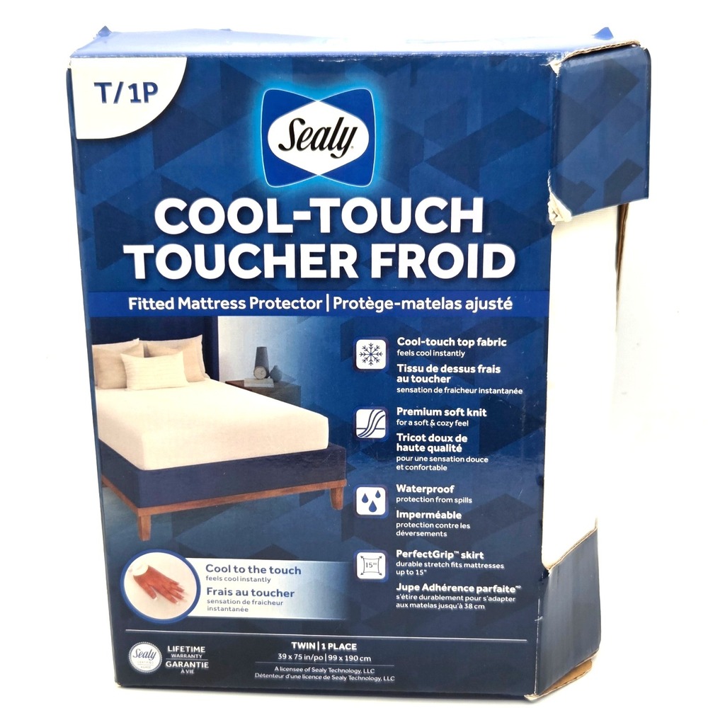 Sealy Elite Cool Touch Twin White Fitted Mattress Protector Waterproof NIB #3180